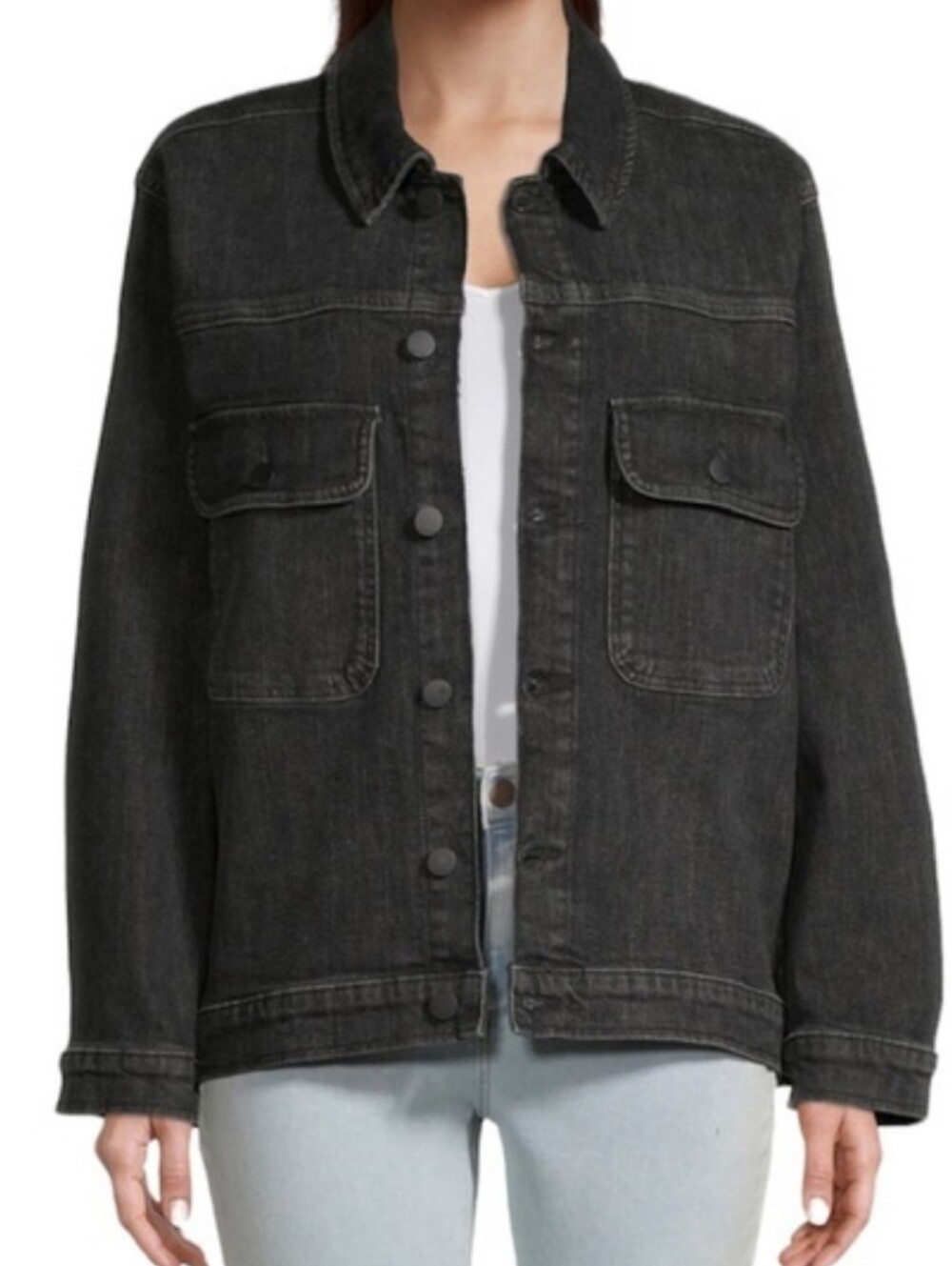 XL A.N.A. Black Denim Button Front Heavy Jean Jacket